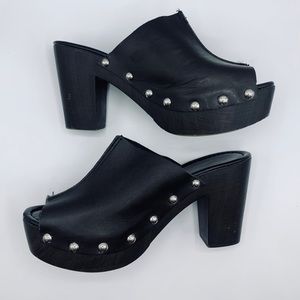 Charles David Cari All Black Peep Toe Clog Mules Size 9.5 (41)